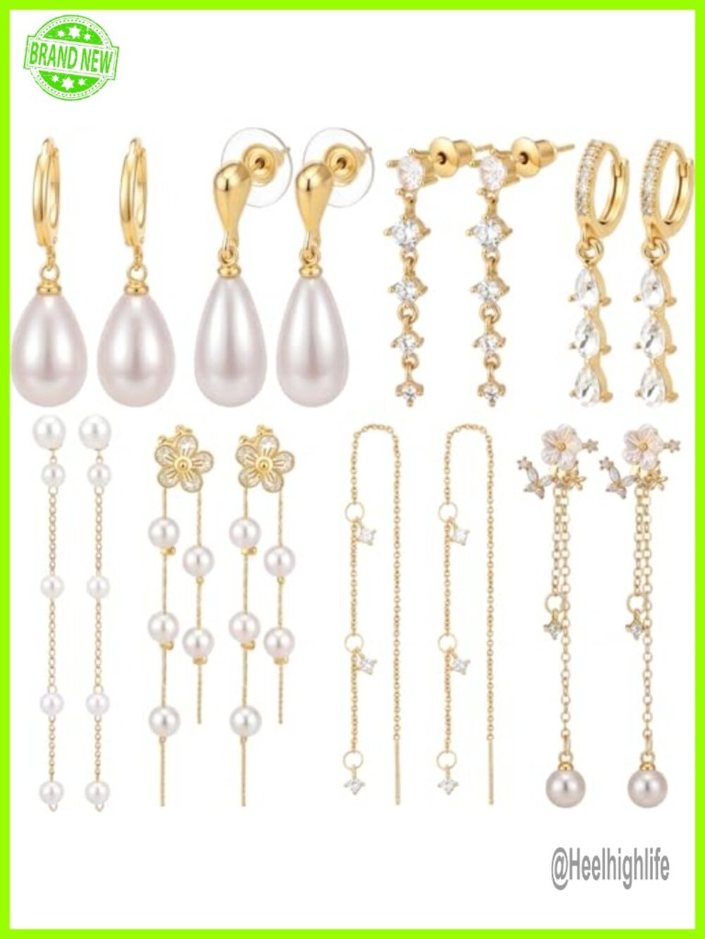 8 Pairs Gold Dangle Pearl Drop Earrings Set Long Tassel Threader Chain